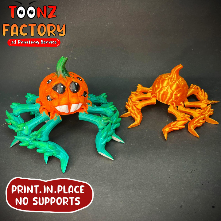 3D Printable FLEXI PRINT-IN-PLACE PUMPKIN SPIDER ARTICULATED by