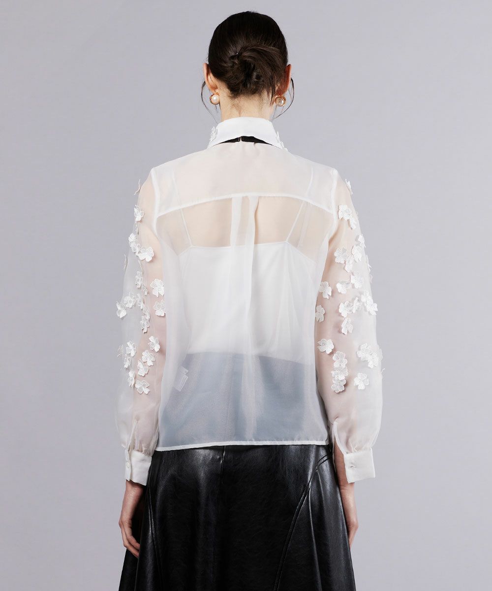 Sov. / オーガンジーフラワーボウタイシャツ TOPS Night STORE