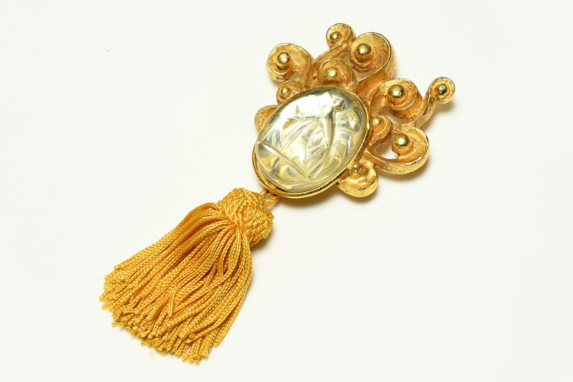 Vintage Lanvin Paris Carved Lucite Logo Tassel Brooch