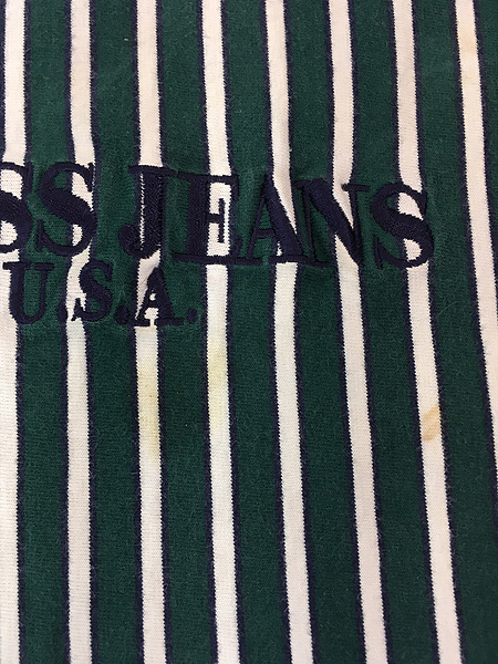 古着 90s USA製 GUESS 刺しゅう ストライプ 長袖 Tシャツ ロンT XL