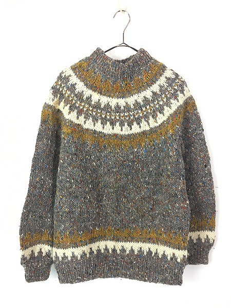 古着 70s Ireland製 Inishower ネップ ノルディック 柄 ローゲージ