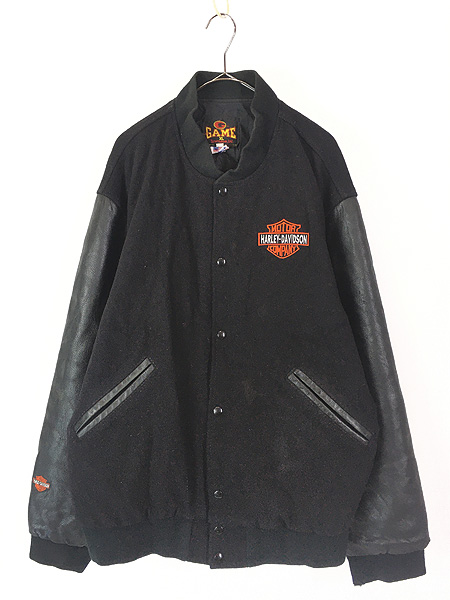 古着 90s USA製 HARLEY DAVIDSON 本革 レザー メルトン ウール