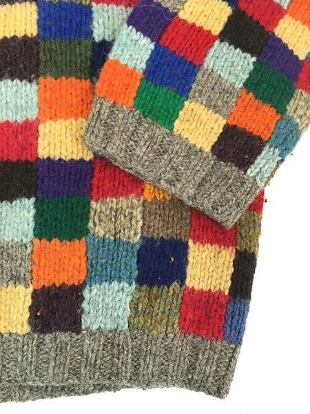 古着 90s J Crew 名作 カラフル パッチワーク ヘビー ウール ニット