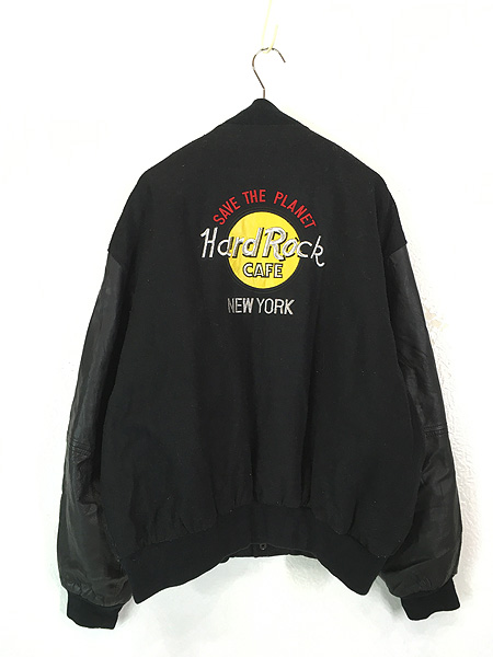 古着 90s Hard Rock Cafe 「NEW YORK」 本革 レザー × ウール ハード