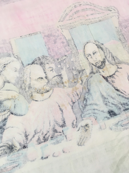 雑貨 古着 トルコ製 絵画 「最後の晩餐」 光沢 ベロア ラグ マット