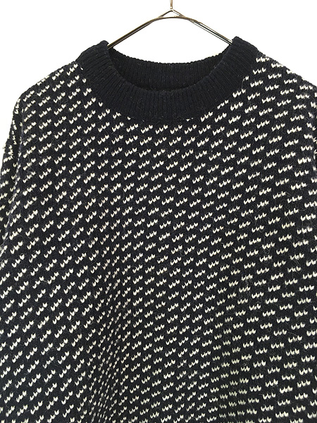 古着 80s ノルウェー製 LL Bean バーズアイ ヘビー ウール ニット