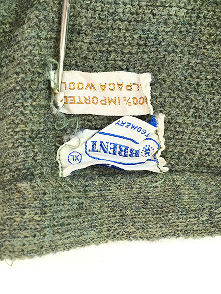 古着 60s BRENT 豪華 100% アルパカ ニット カーディガン モス XL