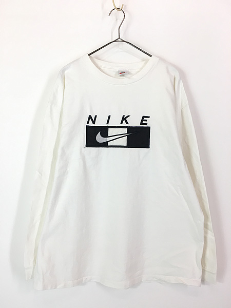 古着 90s USA製 NIKE ナイロン パッチ 刺しゅう 長袖 Tシャツ ロンT L