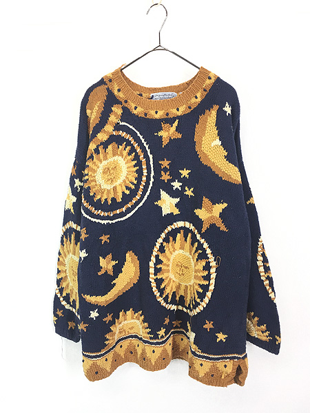 レディース 古着 90s Northern Isles 太陽と月 星 麻 コットン ハンド