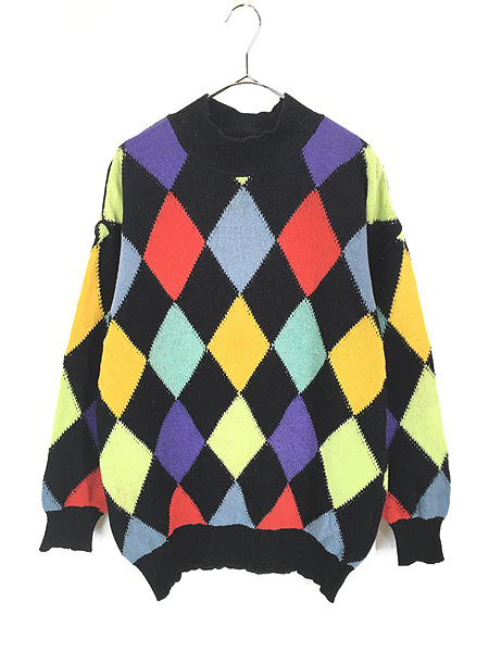 レディース 古着 90s ESPRIT カラフル ダイヤ 菱形 ハイネック ウール