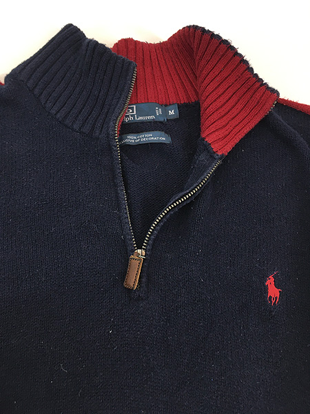 古着 Polo Ralph Lauren ワンポイント アーム ライン ハーフジップ