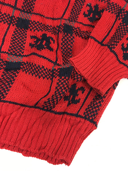 古着 80s GIVENCHY 紋章 マルチ チェック 総柄 アクリル ウール ニット