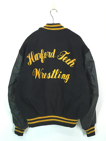 古着 90s USA製 DeLON 豪華 チェーン ステッチ パデッド 本革 レザー袖