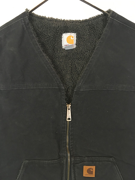 古着 Carhartt 裏ボア ブラック ダック Vネック ベスト L 古着 - 古着