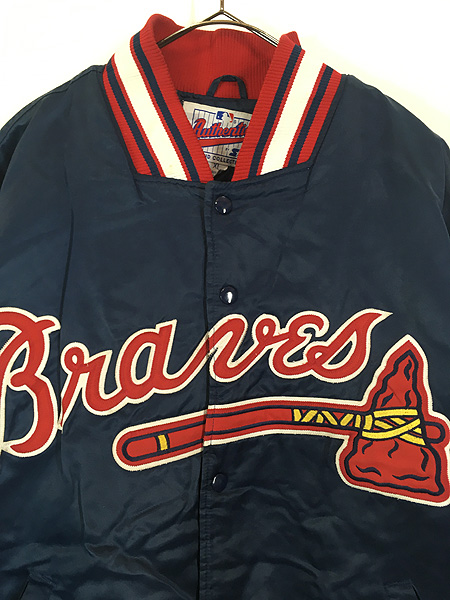 古着 90s MLB Atlanta Braves ブレーブス 光沢 サテン パデット