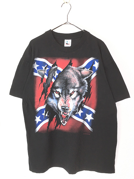 古着 90s アメリカ 南軍旗 サザンクロス レベルフラッグ オオカミ