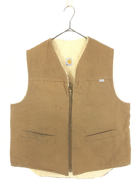 古着 80s Carhartt 裏ボア オールド ブラウン ダック Vネック ワーク