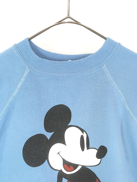 古着 80s Disney ミッキー 白足 スウェット トレーナー ブルー XL 古着