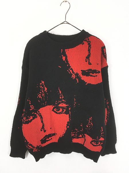 レディース 古着 90s- 顔 フェイス アート デザイン ニット セーター