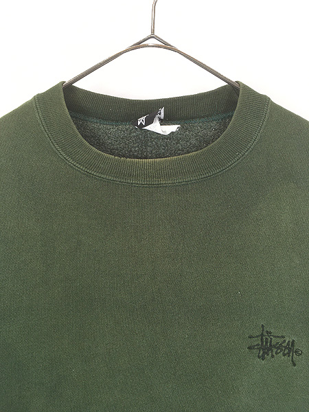 古着 80s USA製 Stussy 黒タグ ワンポイント フェード オリーブ
