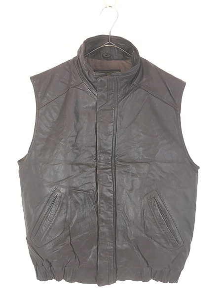 古着 80s Eddie Bauer 本革 レザー ハイネック ダウン ベスト M - 古着