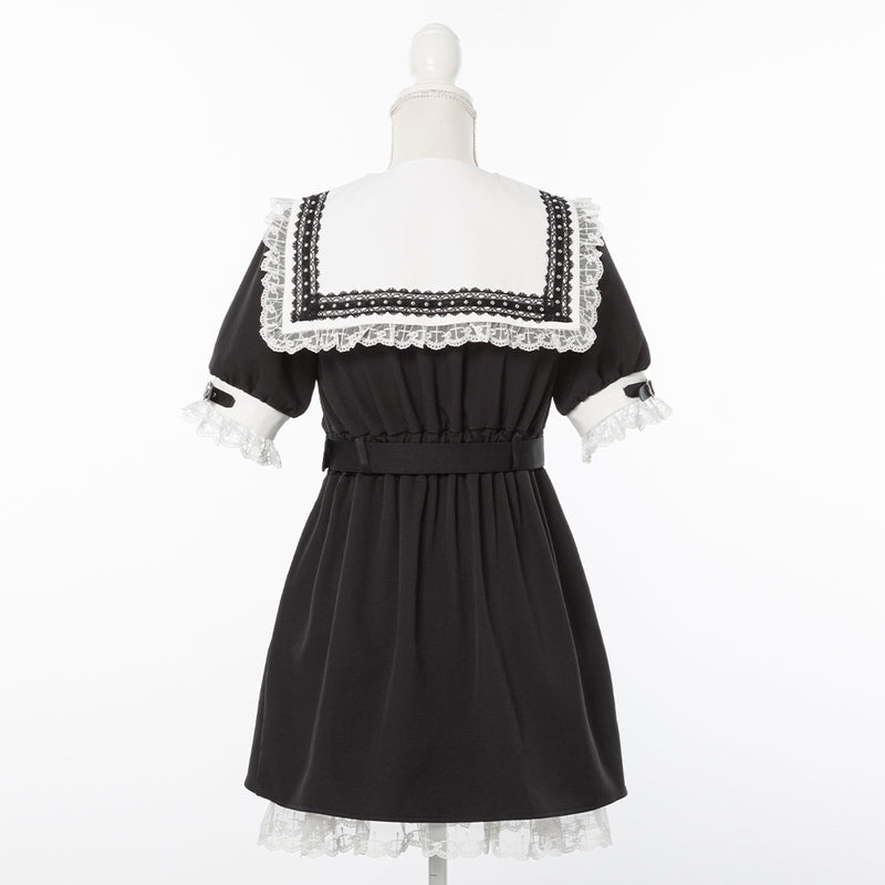 ハートベルト角襟レースアップワンピース – レディースファッション