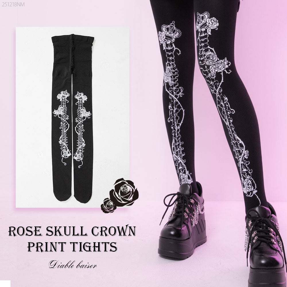 メール便】薔薇×骨×王冠プリントタイツ – レディースファッション通販
