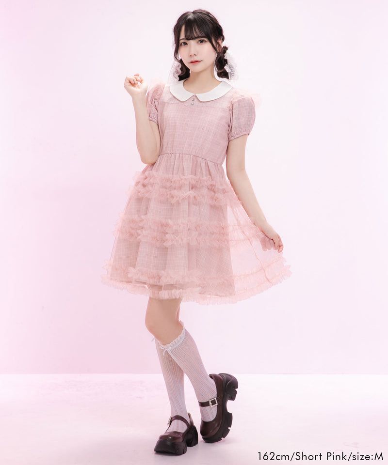 チュールドッキングフリルワンピース【大きいサイズ有り