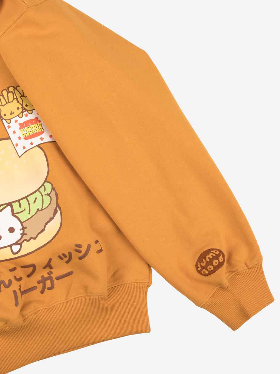 San-X Nyanko Burger Orange Crewneck | Official Apparel