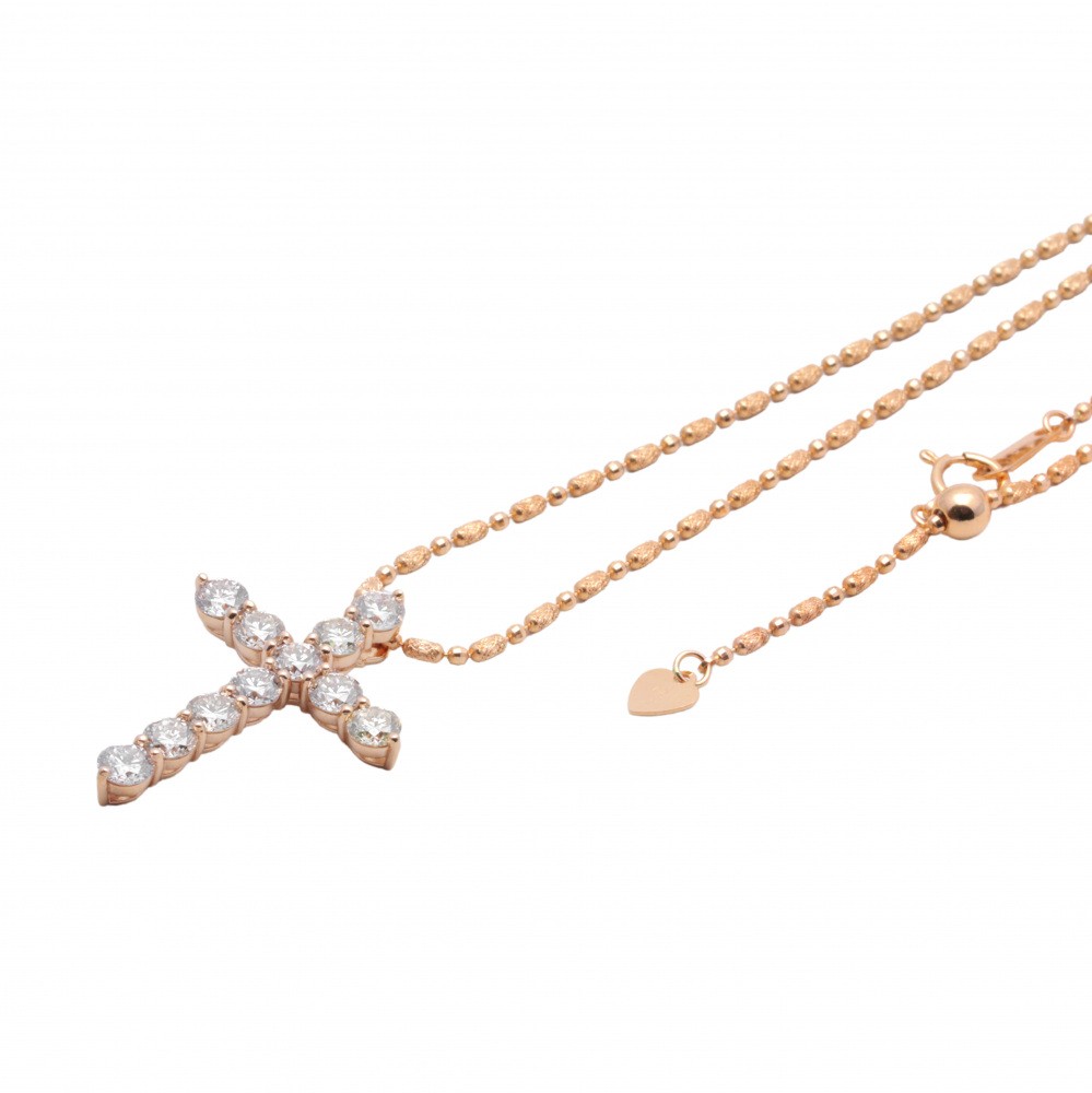 K18ピンクゴールド ダイヤモンド クロス ネックレス J273889 | ユキ