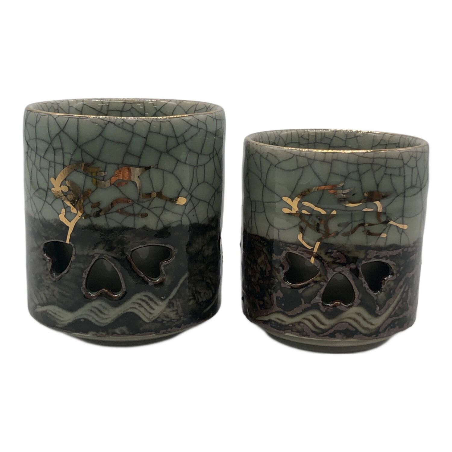 相馬焼 (ソウマヤキ) 二重焼き茶器揃え 竹鳳 急須1・湯呑2セット