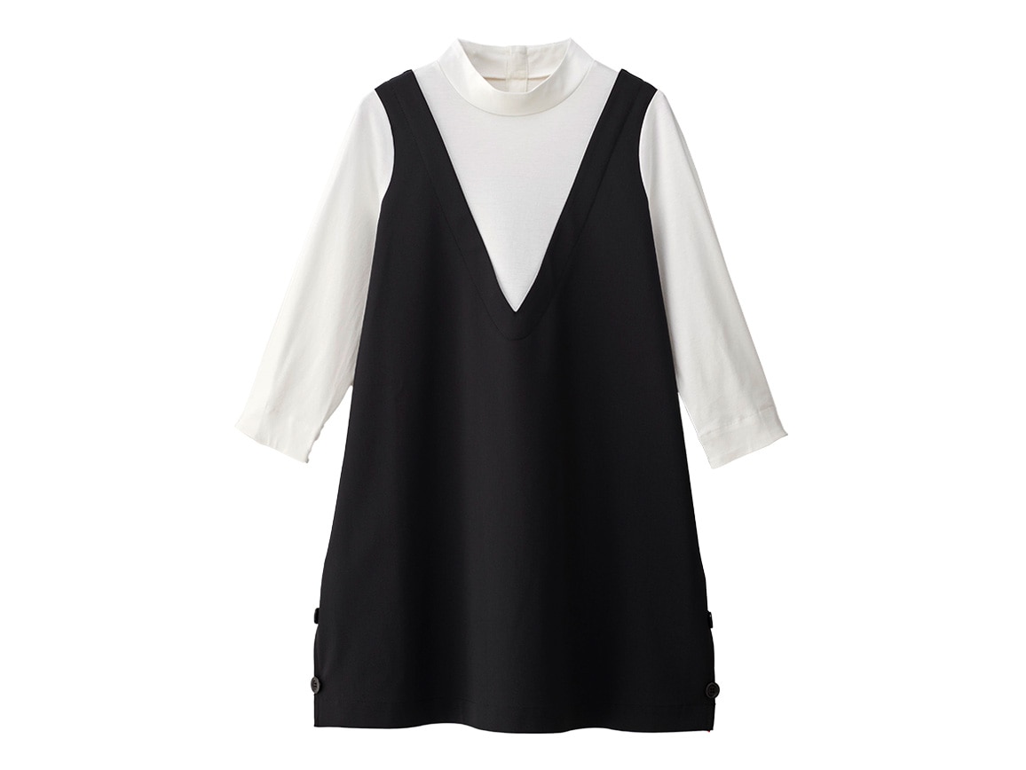 インナードッキングデザインチュニック(02_M 95_ブラック×ホワイト