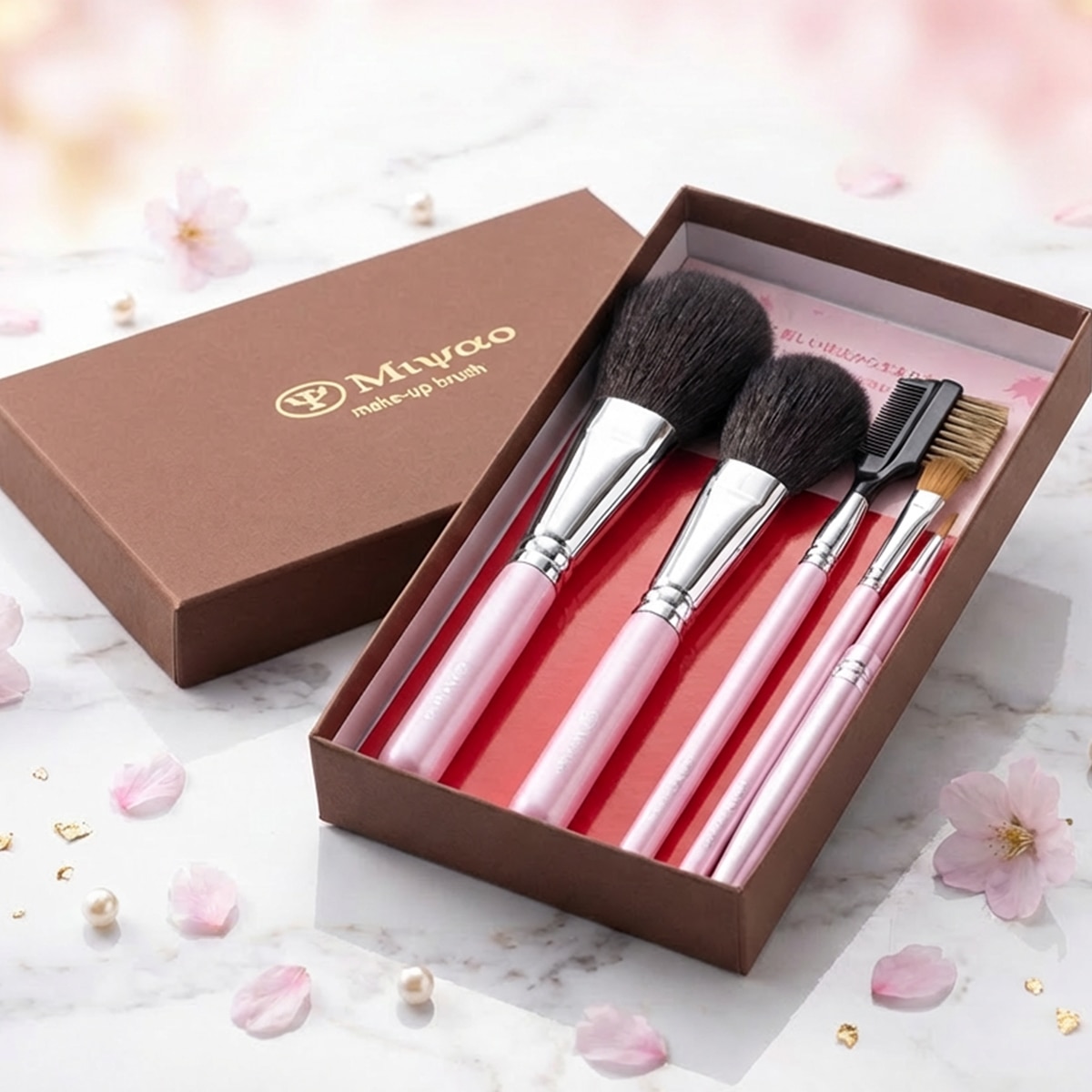 日本ギフト大賞 2015 広島賞］熊野化粧筆メイクブラシ ピンクパール5点