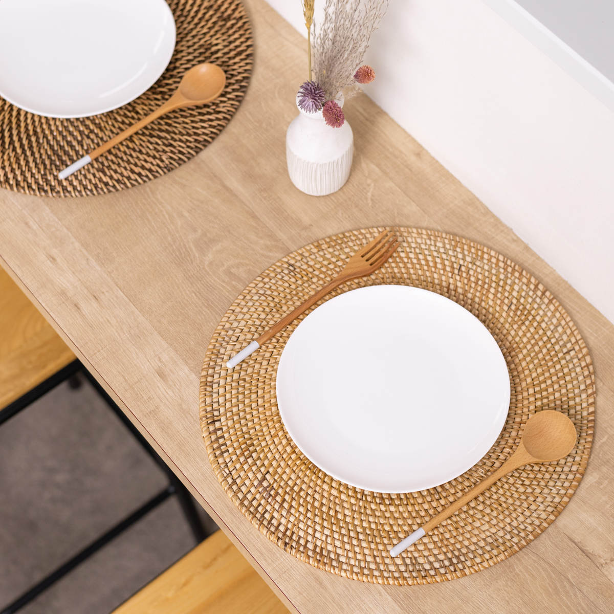 ランチョンマット 4枚セット ラタン プレイスマット ラウンド 円形
