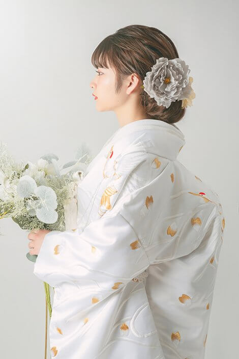 花嫁和装 レンタル】白無垢 白鶴金糸刺繍婚礼衣装 フルセットレンタル