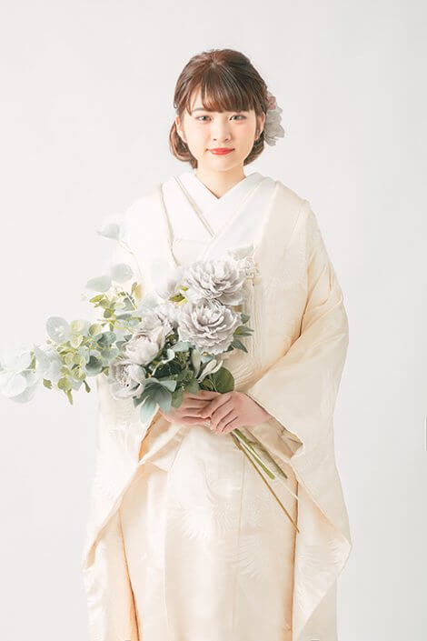 花嫁和装 レンタル】白無垢 白鶴生成り刺繍正絹婚礼衣装 フルセット