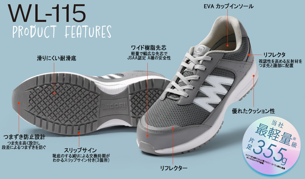 超軽量耐滑作業靴 WL－115 （バンドタイプ） ブラック | 【ミドリ