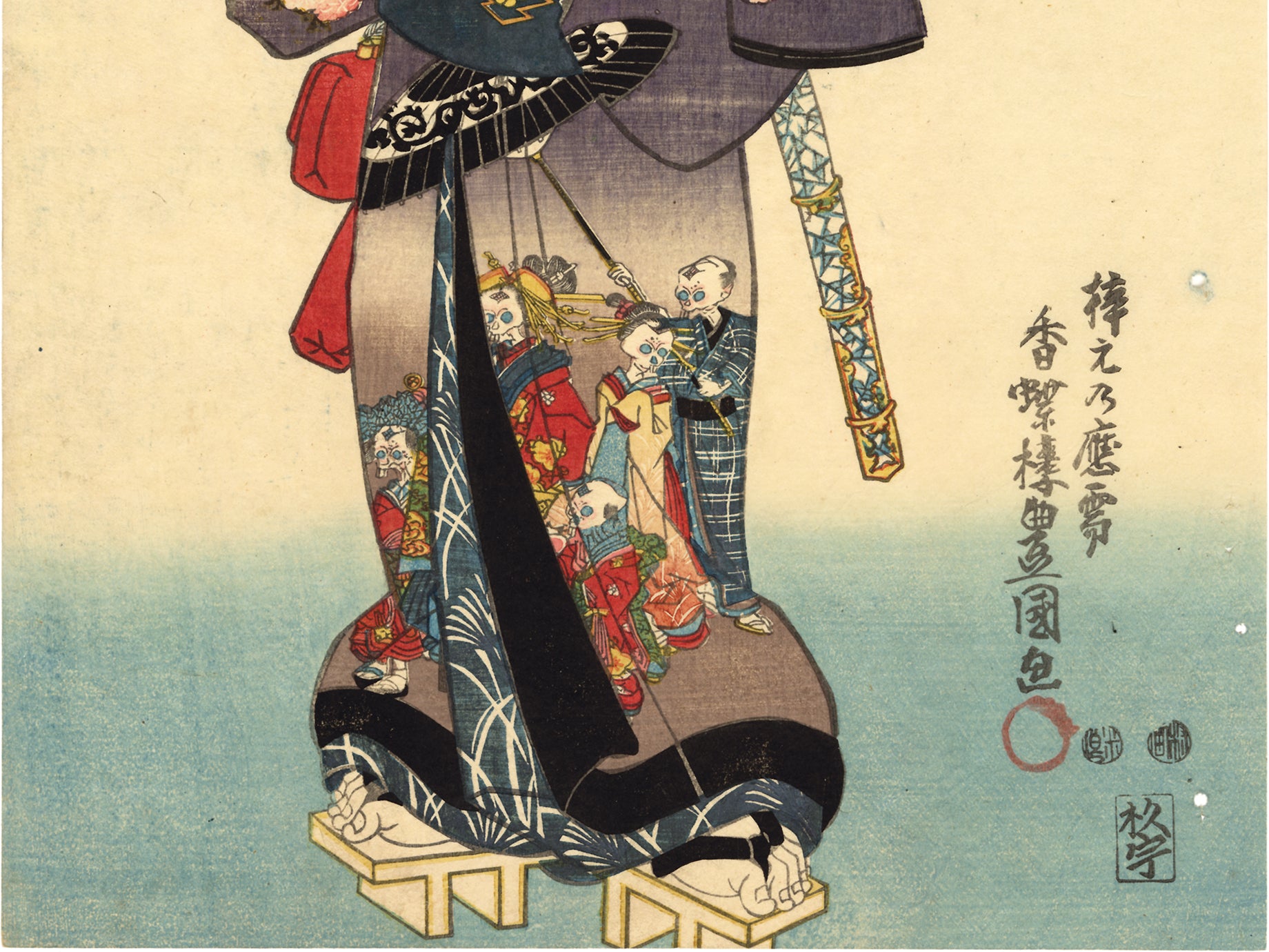 国貞：骸骨行列の衣装を着た野晒し五助の歌舞伎俳優（売却済み