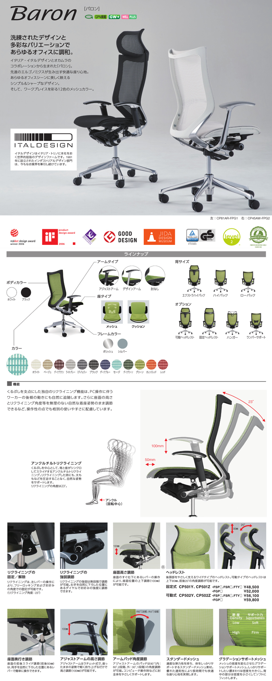 オカムラ(okamura)オフィスチェア バロンチェア(Baron) グラデーション