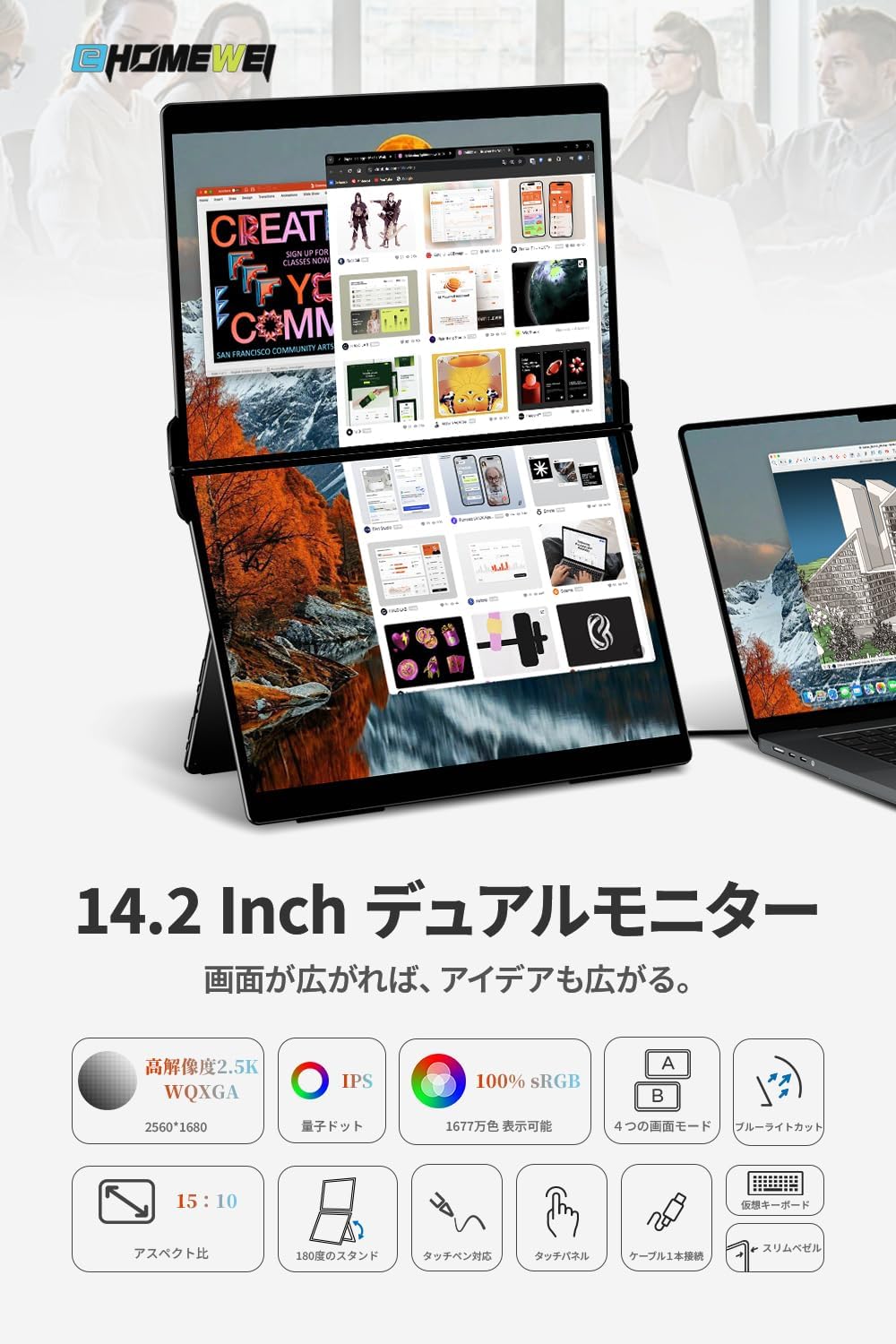 14.2インチ デュアルモニター2520*1680 90Hz XP-142NW