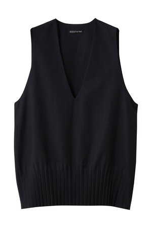 mizuiro ind(ミズイロインド)｜プリーツヘムVネックベスト/navy の通販