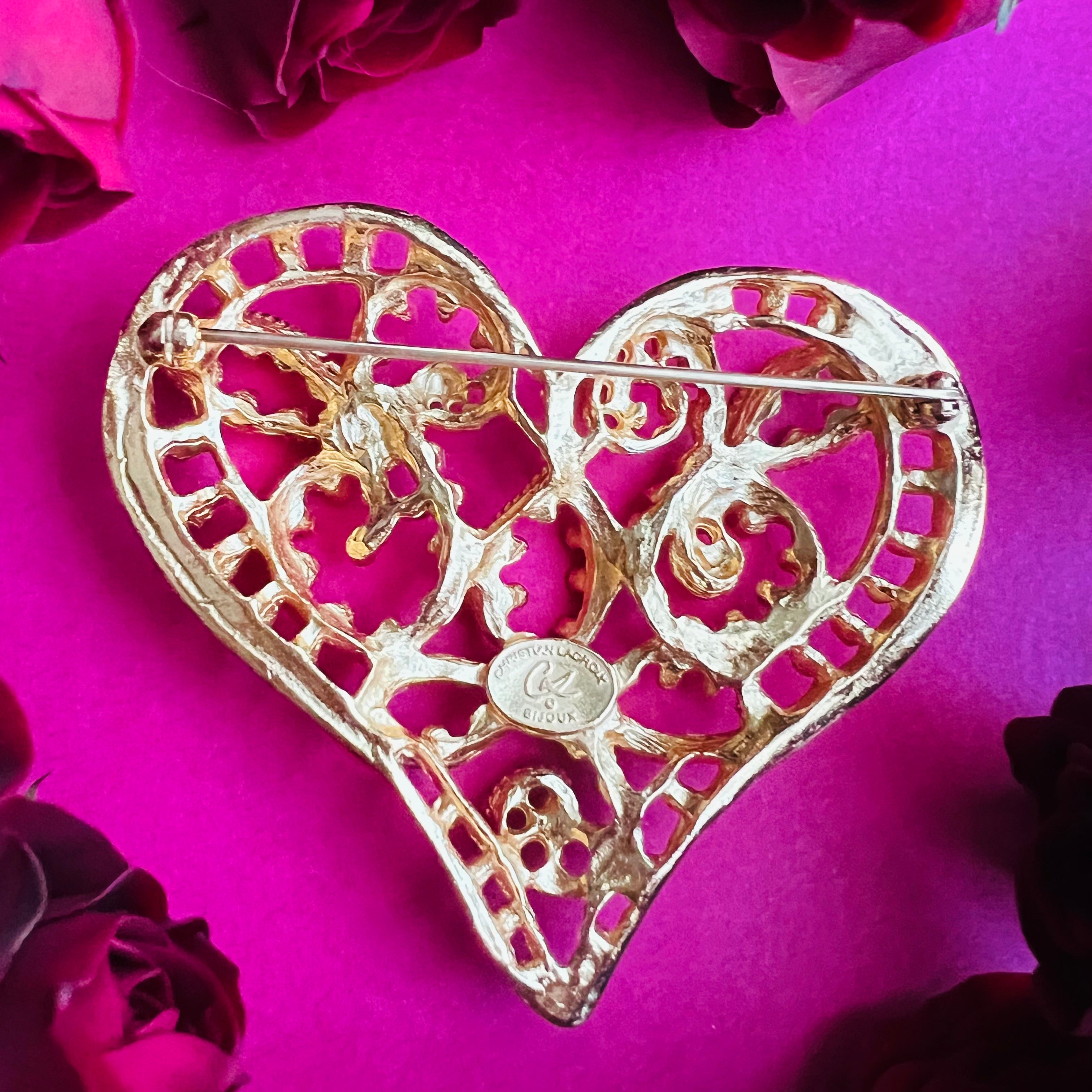 Christian Lacroix Bijoux Signed Gold Heart Brooch – Empress Vintage