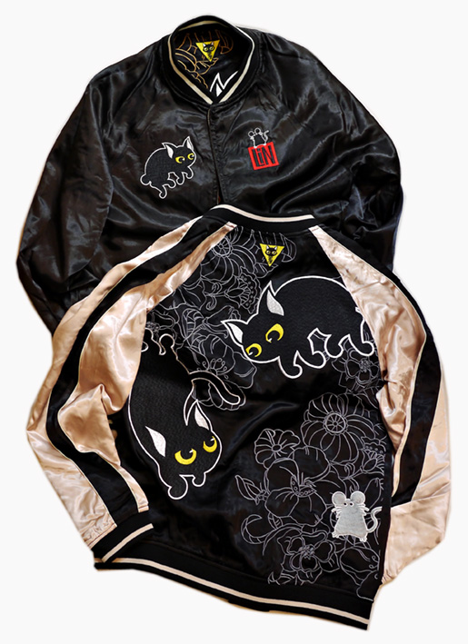 LIN (リン） [ Lamy and Earl ] 猫戯れ 刺繍 リバーシブルスカジャン