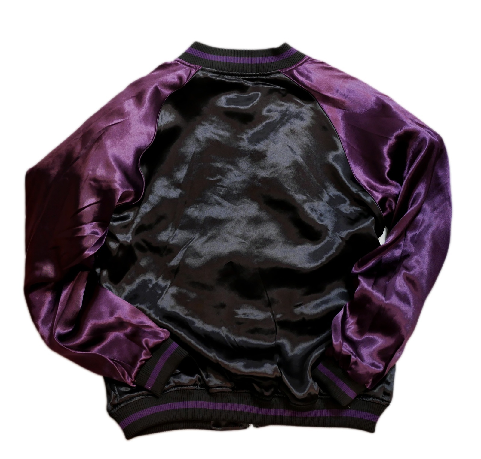 絡繰魂 DAKU 鴉 刺繍 リバーシブル スカジャン ブラック×パープル 244053