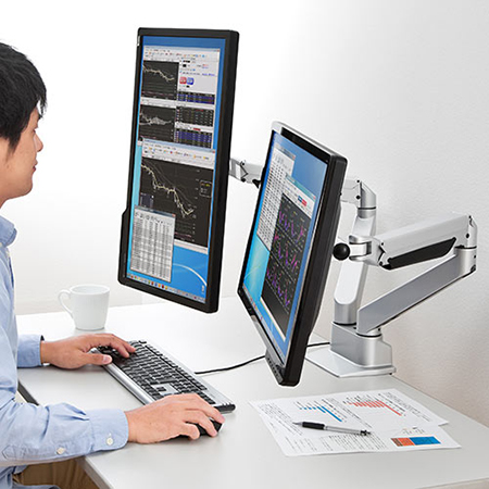 在庫限り】デュアルモニターアーム 耐荷重各2～10kg 水平垂直可動 ガス