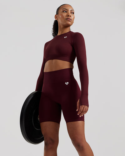 Power Seamless Long Sleeve Crop Top - Dark Cherry | Women's Best