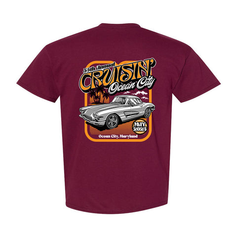 2025 Cruisin official classic car show t-shirt maroon Ocean City