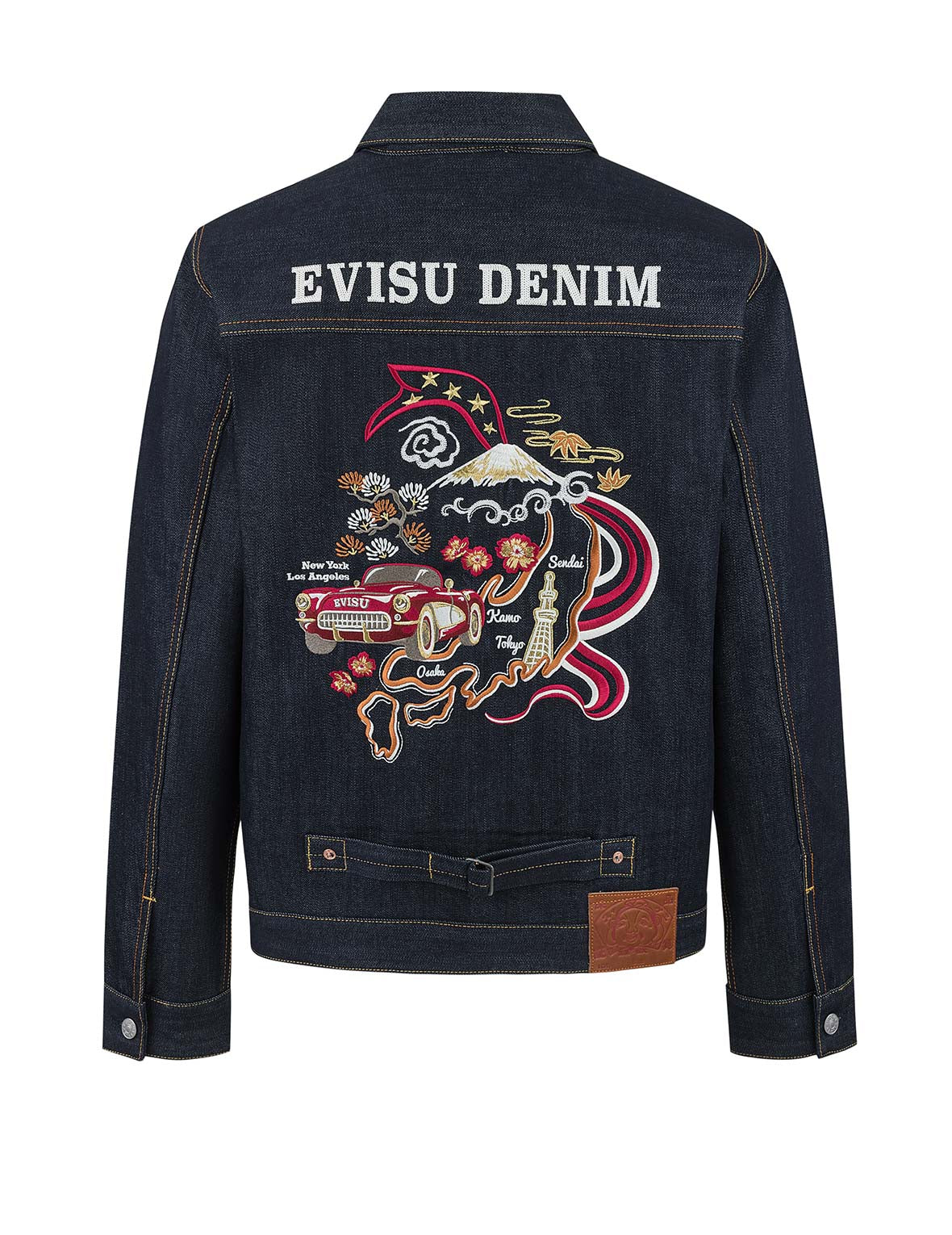 地図アップリケ刺繍 レギュラーフィット デニムジャケット – EVISU