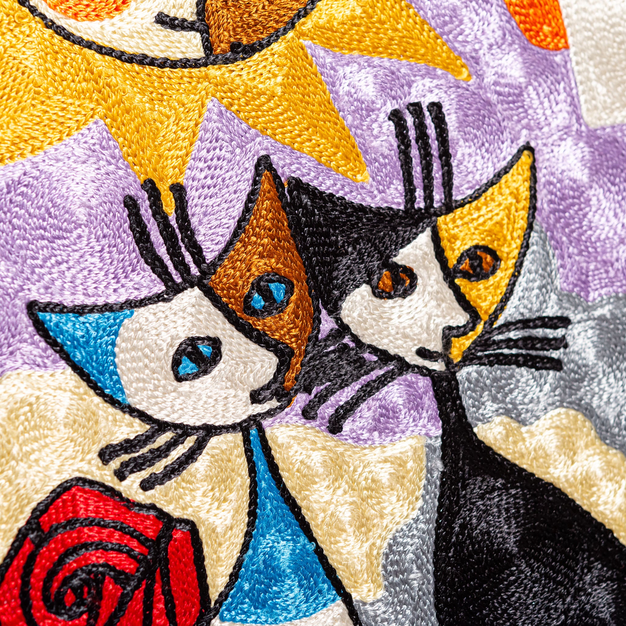 ロジーナ・ヴァハトマイスター 刺繍額絵 2匹のロジーナキャット ピアノ