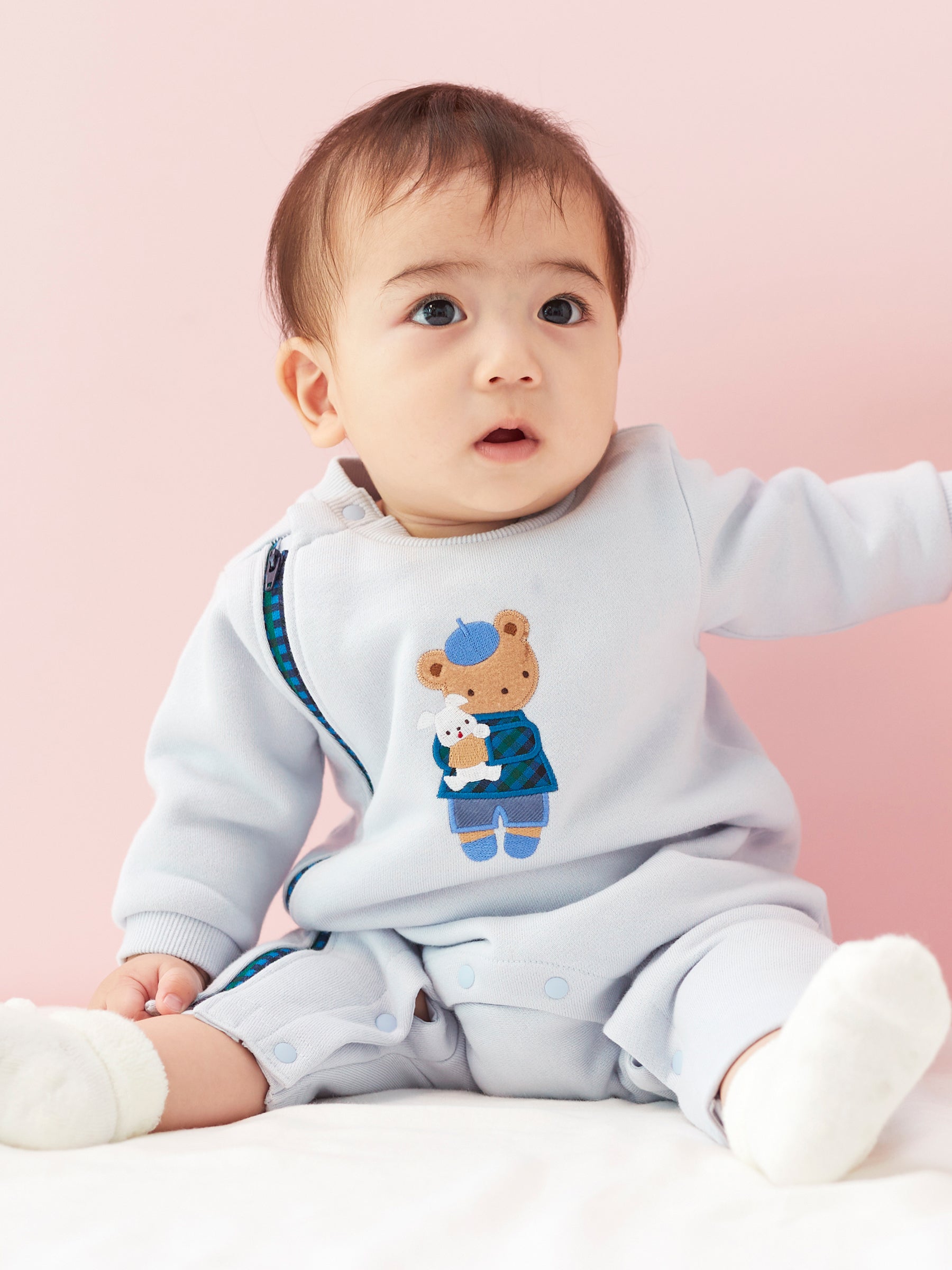 タグ付き未使用】familiar ファミリア パイル地カバーオール 70 水色